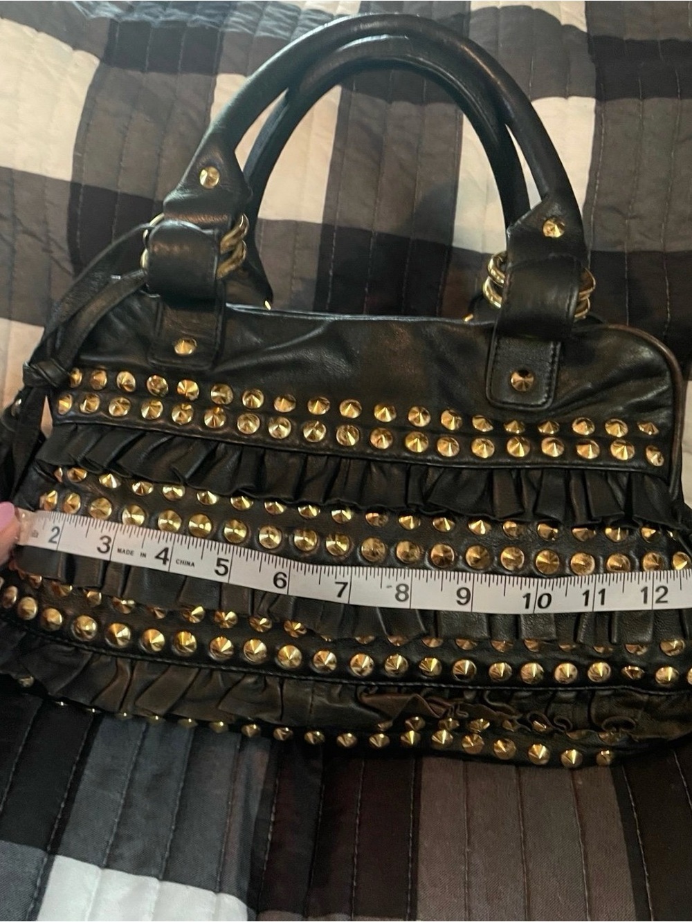 Vintage Y2K Betsey Johnson 2005 "We're Just Frilled" Ruffled Studded Satchel - Picture 8 of 9